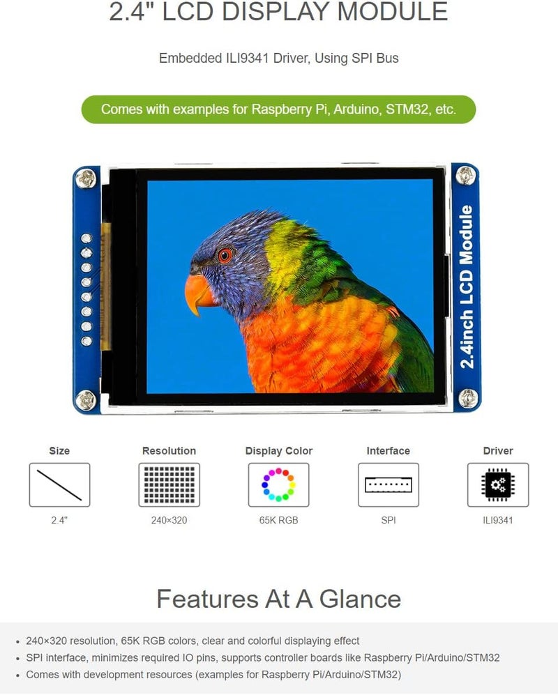 Waveshare 2.4inch LCD Display Module with 65K RGB Colors 240×320 Resolution SPI Interface - Image 2