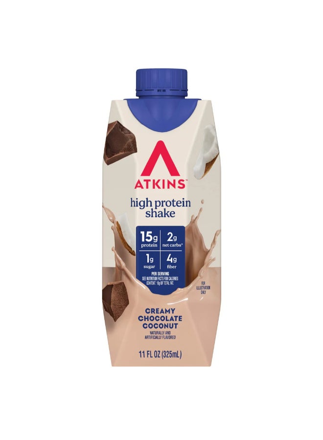 Atkins Protein-Rich Shake Creamy Chocolate Coconut 4 Shakes 11 fl oz (325 ml) Each - Image 1