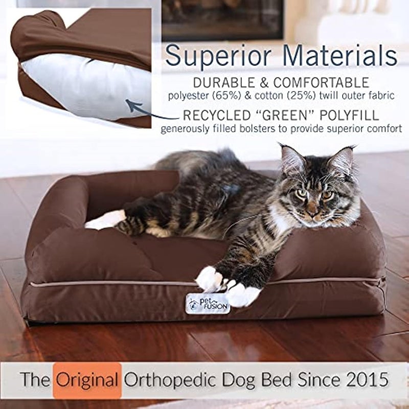 petfusion Small Pet Bed w/Solid 2.5" Memory Foam, Waterproof liner, YKK premium zippers. [Chocolate Brown, 25x20x5.5"; dog beds furniture also for cats] - Image 2