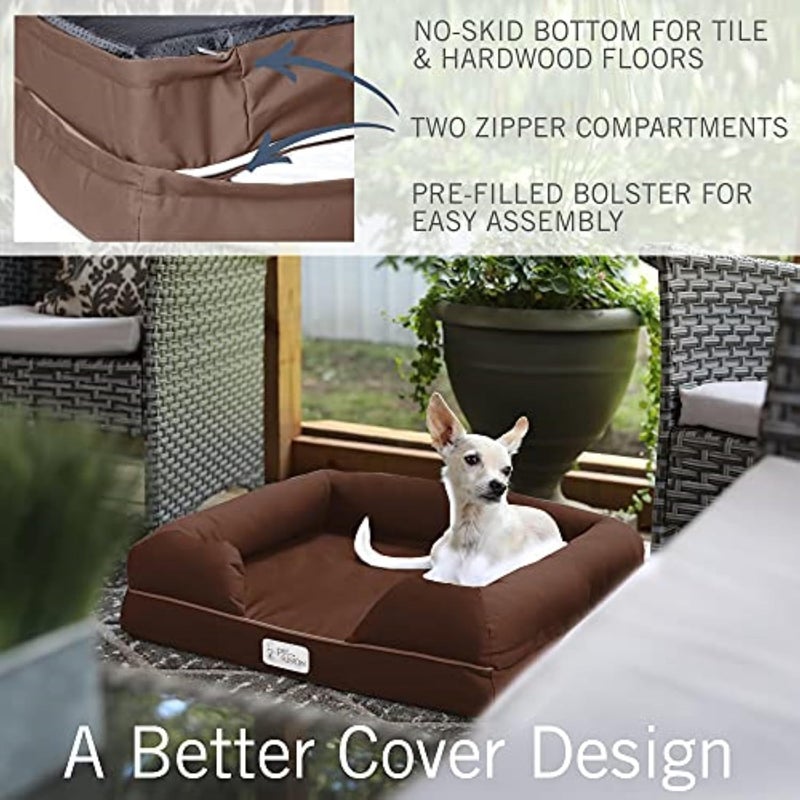 petfusion Small Pet Bed w/Solid 2.5" Memory Foam, Waterproof liner, YKK premium zippers. [Chocolate Brown, 25x20x5.5"; dog beds furniture also for cats] - Image 5