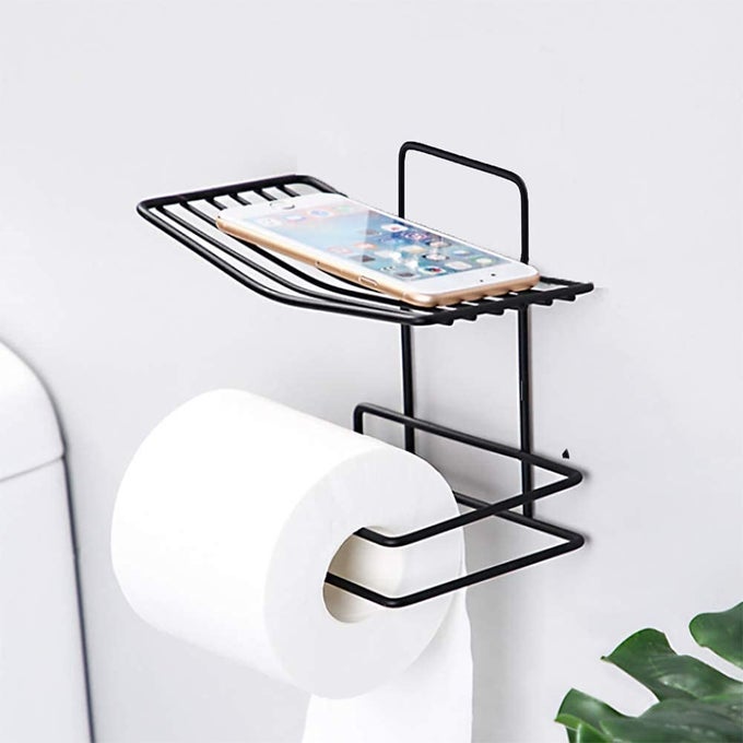 TOILET PAPER HOLDER SHELF TISSUE ROLL TOWEL STORAGE RACK ADHESIVE MOBILE PHONE DISPENSER HANGER ORGANIZER BATHROOM MOBILE TISSUE HOLDER