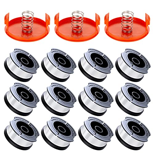 EVENTRONIC Weed Eater String Compatible with Black+Decker, AF-100 0.065" Weed Wacker String Refill 360ft Automatic Feed String Trimmer Replacement Line Spool for Black&Decker (12Spools + 3Caps+3Springs) - Image 1