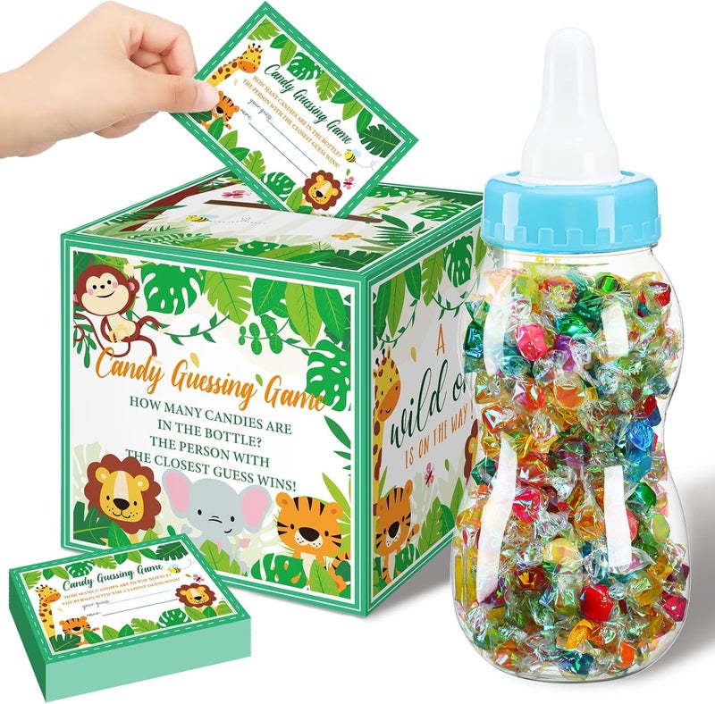 Glenmal 52 Pcs Baby Shower Games Gift Sets Large Baby Bottle for Shower Game Guess How Many Candies Decorations for Gender Reveal(Forest Animal) - Image 1