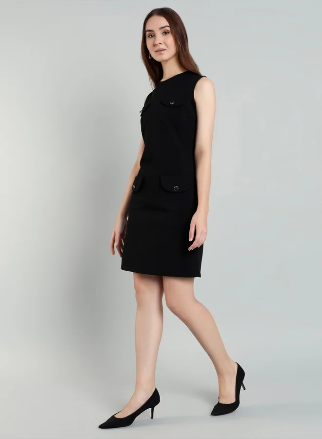 Mish Mish Women Black Pocket Detail Knee Length Dress