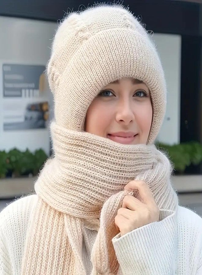 KANISYA قبعة شتوية نسائية من كانيسيا مع وشاح، قبعة صوفية محبوكة للفتيات، قبعات صوفية أنيقة للنساء مع وشاح للارتداء في الشتاء (متعددة الألوان) - Image 4