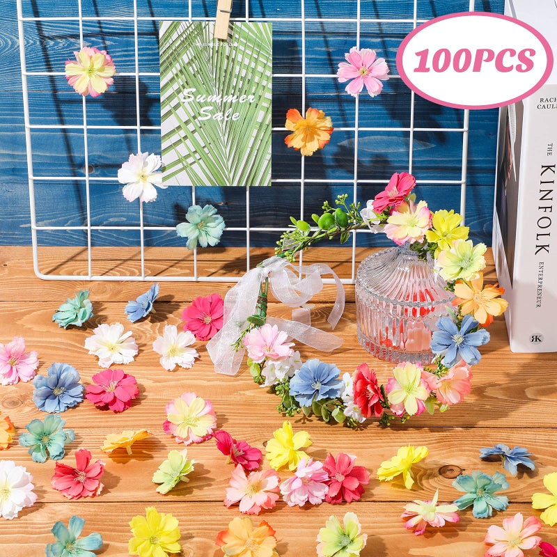 WILLBOND WILLBOND Faux Flower Heads for Crafts Artificial Silk Plum Blossom Heads for Home Room Wedding Party Marriage Car Shoes Hats  1.8 Inch (Mixed Colors  100 Pieces)  - Image 2