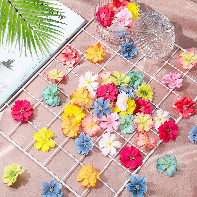 WILLBOND WILLBOND Faux Flower Heads for Crafts Artificial Silk Plum Blossom Heads for Home Room Wedding Party Marriage Car Shoes Hats  1.8 Inch (Mixed Colors  100 Pieces)  - Image 4