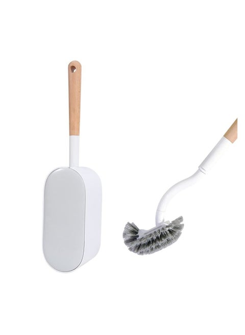 Toilet Brush with Holder,Curved Design Angled Clean Tool Wood Handle,Wall Mounted Brushes Set for Bathroom