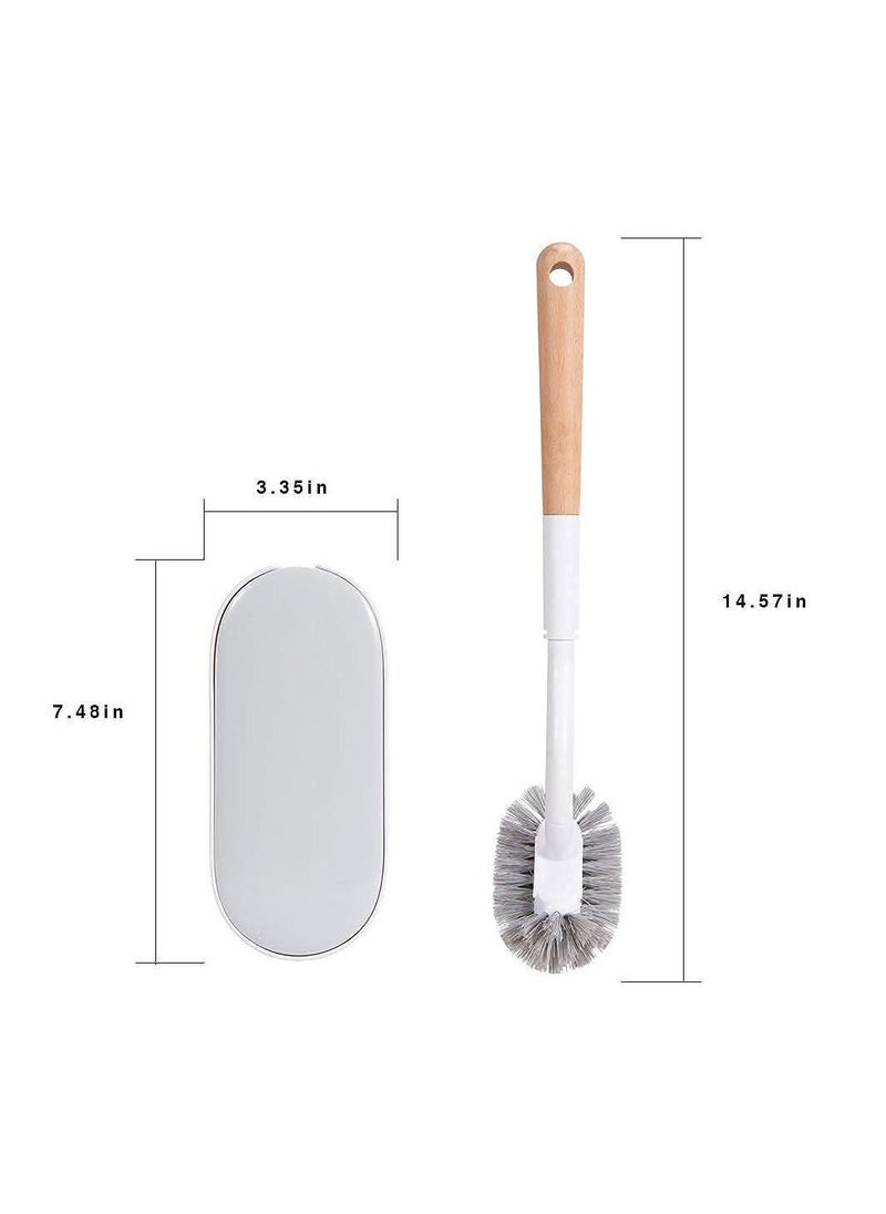 Toilet Brush with Holder,Curved Design Angled Clean Tool Wood Handle,Wall Mounted Brushes Set for Bathroom