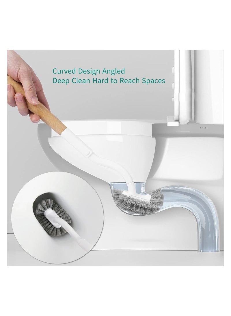 Toilet Brush with Holder,Curved Design Angled Clean Tool Wood Handle,Wall Mounted Brushes Set for Bathroom