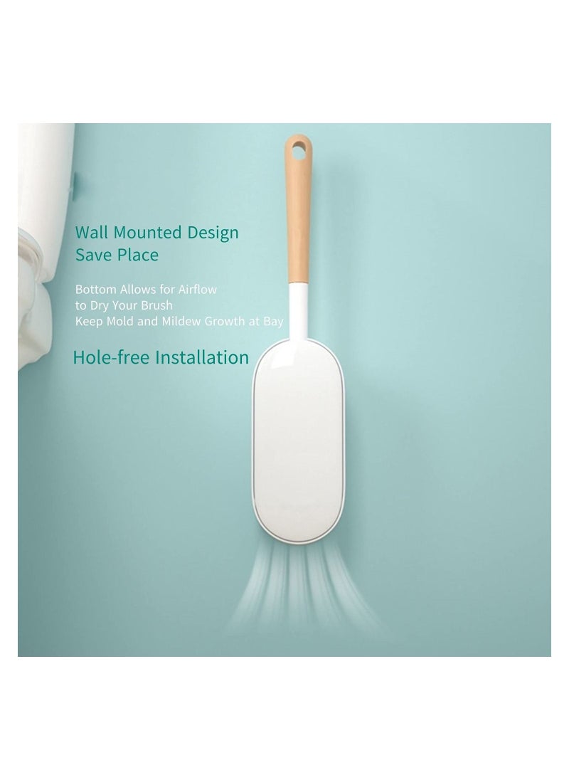 Toilet Brush with Holder,Curved Design Angled Clean Tool Wood Handle,Wall Mounted Brushes Set for Bathroom
