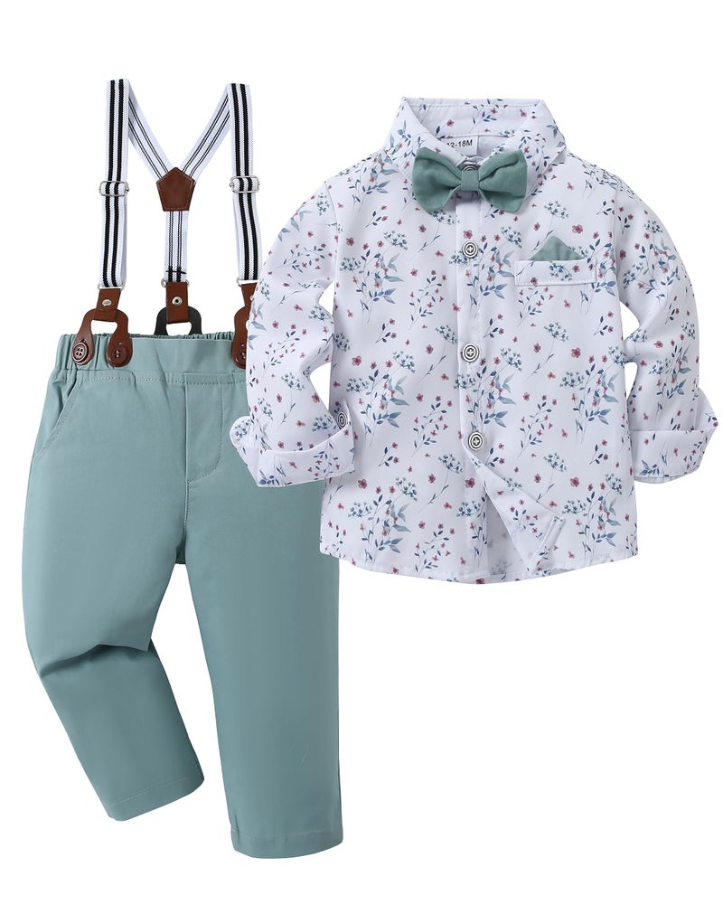 DISAUR DISAUR Matching Family Outfits Short Sleeve White Flower Dress Shirt Bow Tie Suspender Green Pants Boys Church Outfit 4t 5t 45t 
