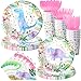 HaPiBiDesign Girl Dinosaur Birthday Decorations  Serves 20  Pink Dinosaur Birthday Plates and Napkins Set with Cups and Cutlery  Pastel Floral Girl Dinosaur Party Supplies for ThreeRex 1st 2nd 3rd Birthday - Image 4