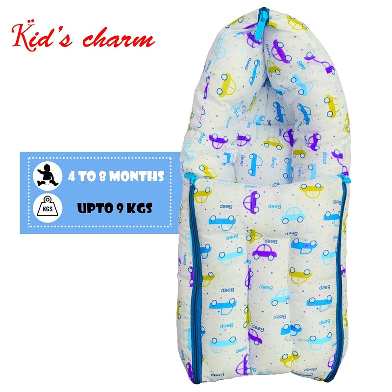 Kid's Charm مجموعة سيارات الأطفال الساحرة 3 قطع 3 في 1 سرير قطن للأطفال مع سرير محمول 5 في 1 وسادة رضاعة قطنية للأطفال مع حزام أمان 2 في 1 سرير قطن للأطفال مع شبكة للبعوض لمدة 48 شهر أزرق - Image 4