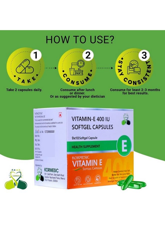 KORMESIC Vitamin E Capsule for Face and Hair | 100% Natural Vitamin E Supliment Capsule 9x10 (90 Capsule) - Image 3