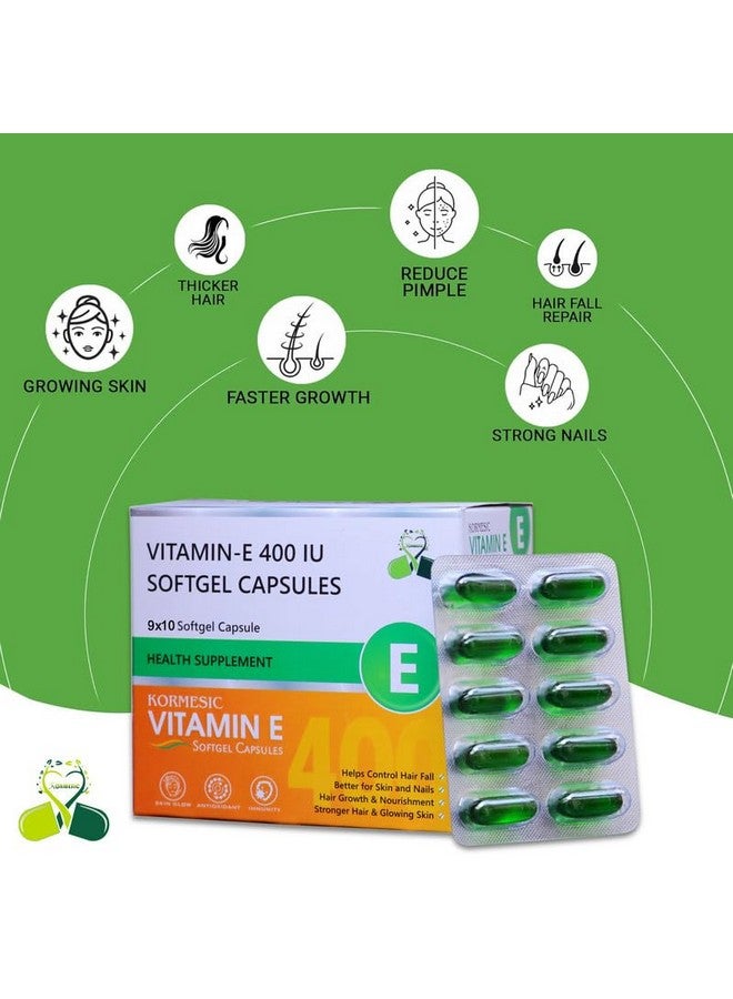KORMESIC Vitamin E Capsule for Face and Hair | 100% Natural Vitamin E Supliment Capsule 9x10 (90 Capsule) - Image 5
