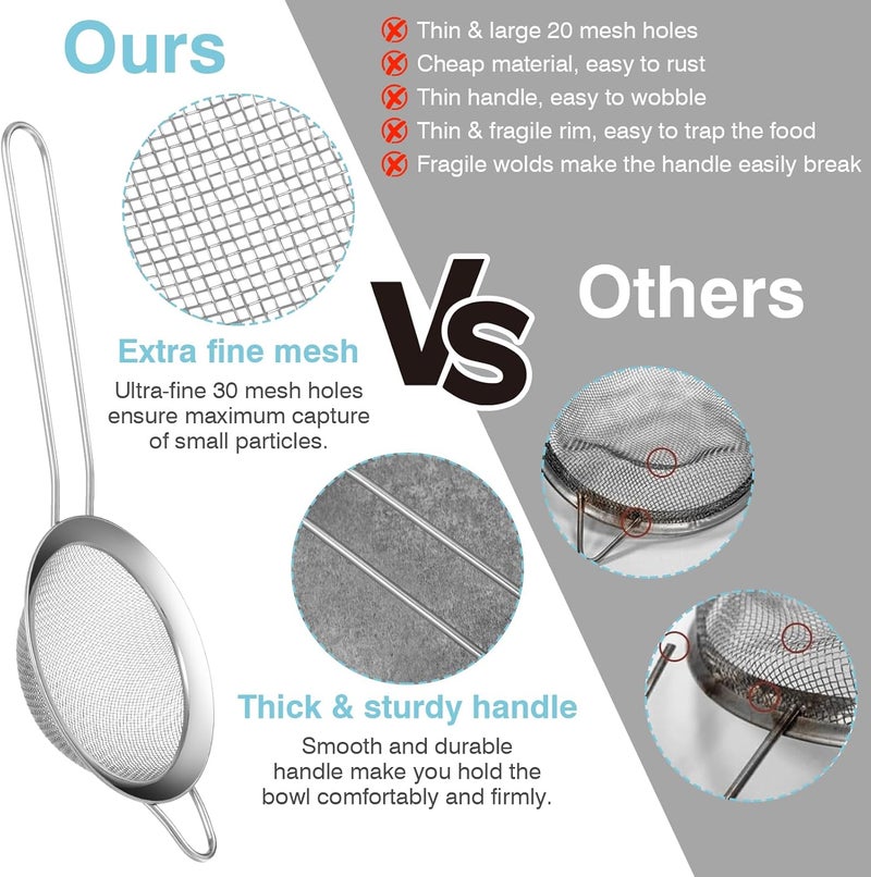 Tobeelec 15 Pcs Stainless Steel Small Strainer, Small Fine Mesh Tea Strainer, Mini Stainless Steel Sieve with Handle, Kitchen Metal Sifter Strainers for Tea, Juicing, Coffee, Cocktail, Powdered Sugar, Matcha - Image 4