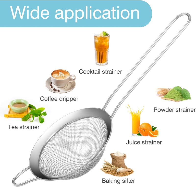 Tobeelec 15 Pcs Stainless Steel Small Strainer, Small Fine Mesh Tea Strainer, Mini Stainless Steel Sieve with Handle, Kitchen Metal Sifter Strainers for Tea, Juicing, Coffee, Cocktail, Powdered Sugar, Matcha - Image 5