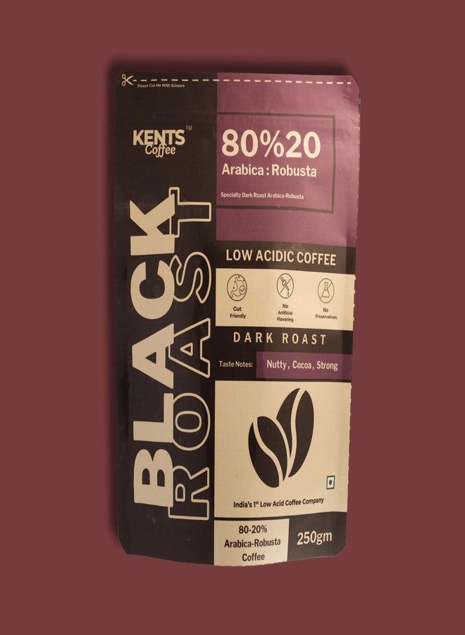 Kents Coffee قهوة كينتس السوداء المحمصة 80-20 | طحن خشن (250 جم) | تحميص داكن | طحن مناسب للضغط الفرنسي | قهوة قليلة الحموضة | مزيج قوي بنكهة المكسرات والكاكاو | حبوب أرابيكا روبوستا - Image 2