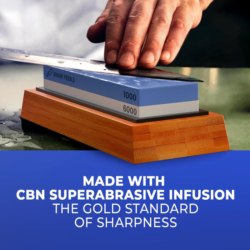 Sharp Pebble Premium Whetstone Knife Sharpening Stone 2 Side Grit 1000/6000 Waterstone- Whetstone Knife Sharpener- NonSlip Bamboo Base & Angle Guide - Image 3
