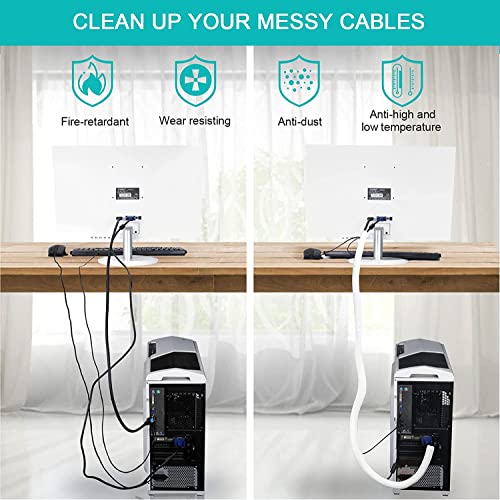 ZhiYo 6.6ft - 1.2 inch White Cable Sleeve, Cable Organizer for Desk PC TV Computer, Wire Protector Cable Wrap Cover, Cord Management for Home Office - Image 4