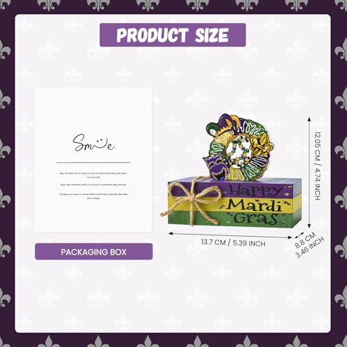 Sm:)e Smile Mardi Gras Wooden Decor, Wreath Mask & Fleur - de - Lis Books, Mardi Gras Indoor Decoration - Image 2