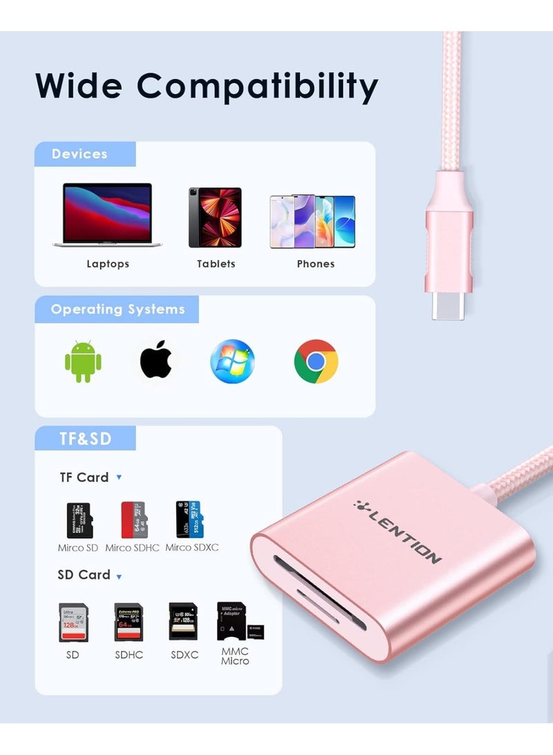 Lention LENTION USB C to SD/Micro SD Card Reader, Type C SD 3.0 Card Adapter Compatible 2023-2016 MacBook Pro 13/15/16, New Mac Air/iPad Pro/Surface, Samsung S20/S10/S9/S8/Plus/Note, More (Rose Gold)  - Image 3