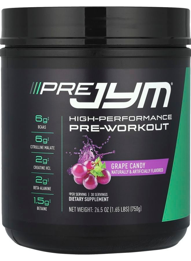 JYM Supplement Science Pre JYM® High Performance PreWorkout Grape Candy 1.65 lbs (750 g)