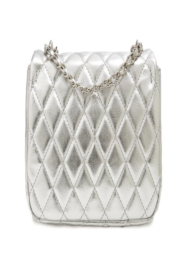FEVERSOLE Crossbody Bag Vegan Leather Women Retro Small Saddle Satchel Shoulder Bag Tote With Long Adjustable Strap Silver Quilted Metal Chain - Image 5