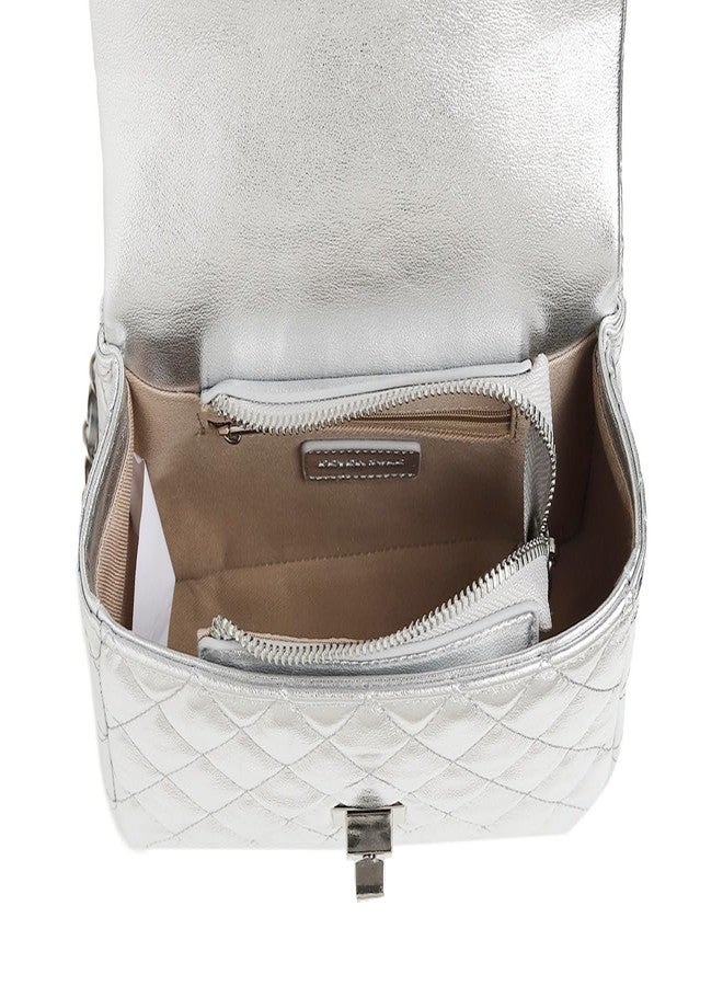 FEVERSOLE Crossbody Bag Vegan Leather Women Retro Small Saddle Satchel Shoulder Bag Tote With Long Adjustable Strap Silver Quilted Metal Chain - Image 4