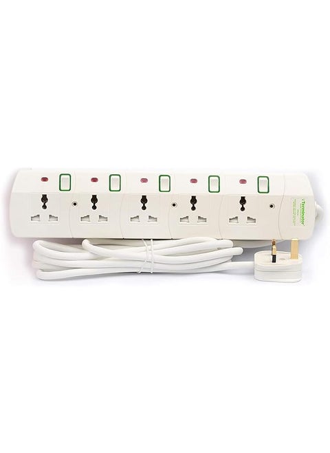 Terminator Universal Power Extension Socket, White color body & cable with individual switch 13A UK 3-pin fused plug (TPB 5G)