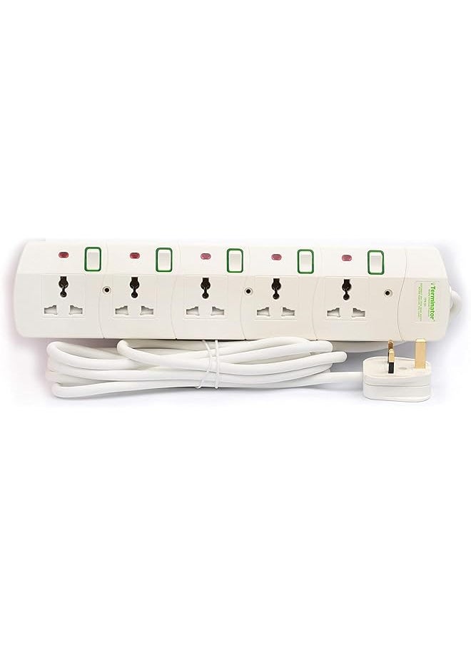 Terminator Terminator Universal Power Extension Socket, White color body & cable with individual switch 13A UK 3-pin fused plug (TPB 5G)  - Image 1