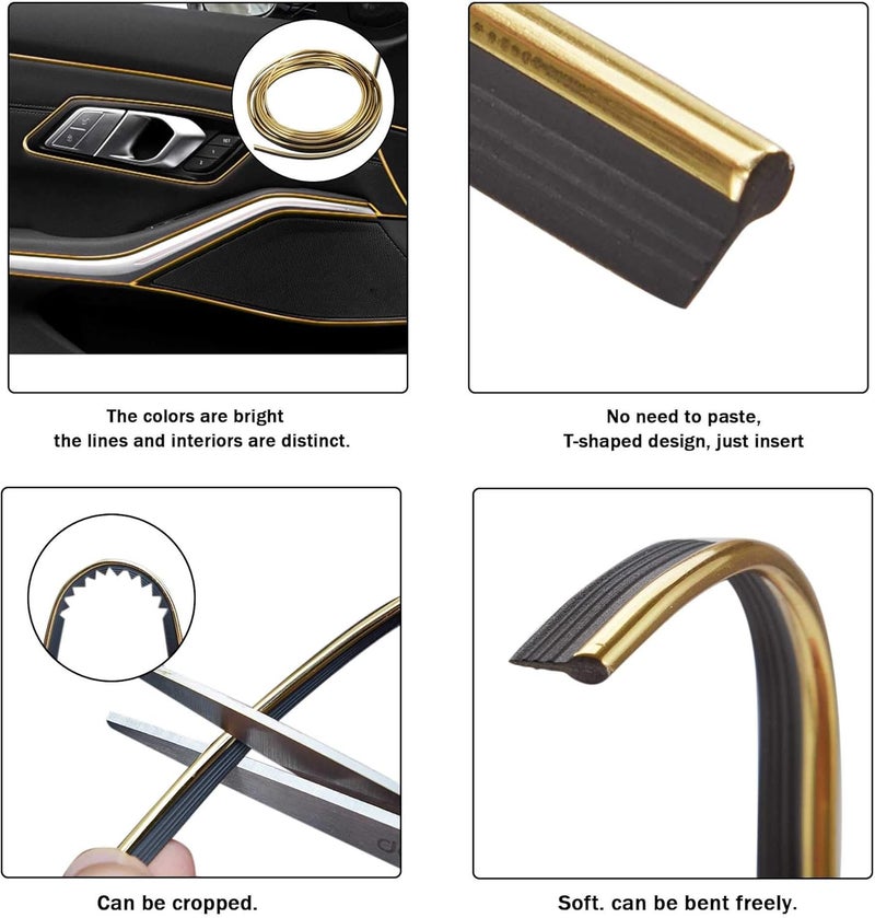 TOMALL Car Interior Moulding Strip Car Decorative Filler Insert Strips 10M(32ft) Flexible Electroplating Decoration Styling Dashboard Accessories with Installing Tool (Gold) - Image 3