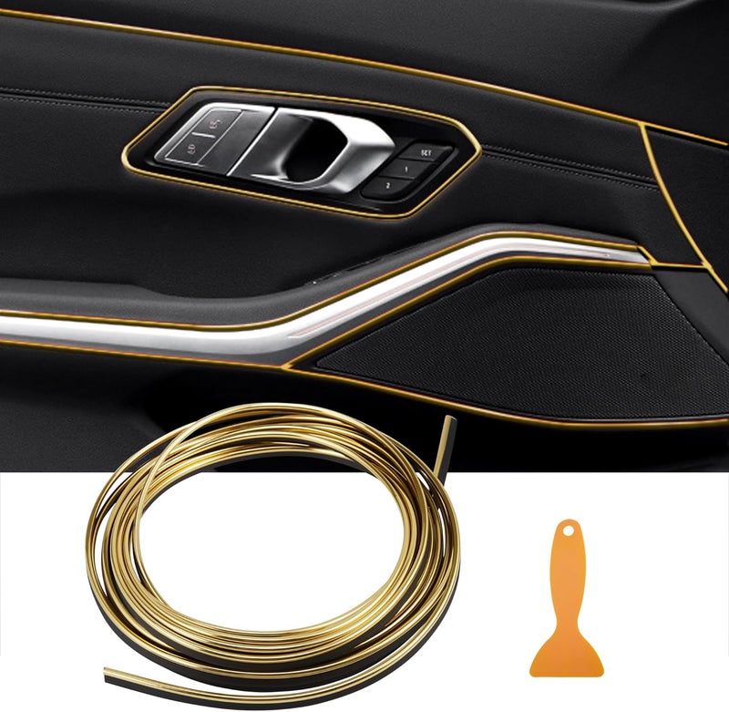 TOMALL Car Interior Moulding Strip Car Decorative Filler Insert Strips 10M(32ft) Flexible Electroplating Decoration Styling Dashboard Accessories with Installing Tool (Gold) - Image 1