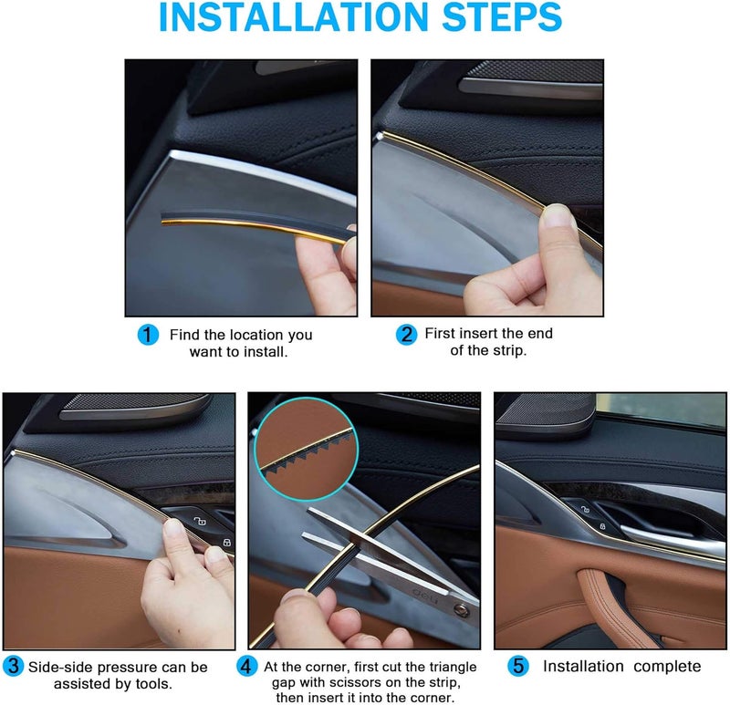 TOMALL Car Interior Moulding Strip Car Decorative Filler Insert Strips 10M(32ft) Flexible Electroplating Decoration Styling Dashboard Accessories with Installing Tool (Gold) - Image 4