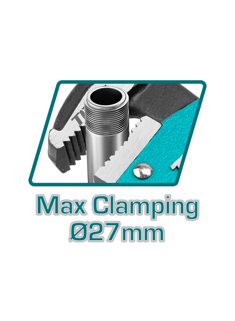 توتال مفتاح أنابيب صناعي من توتال بطول ٨ بوصات (٢٠٠ ملم)، مصنوع من حديد زهر مطيل عالي التحمّل مع فكّات من فولاذ كروم-موليبدنوم، بتشطيب مؤكسد أسود مصقول، وبأقصى قدرة تثبيت تصل إلى ٢٧ ملم - Image 5