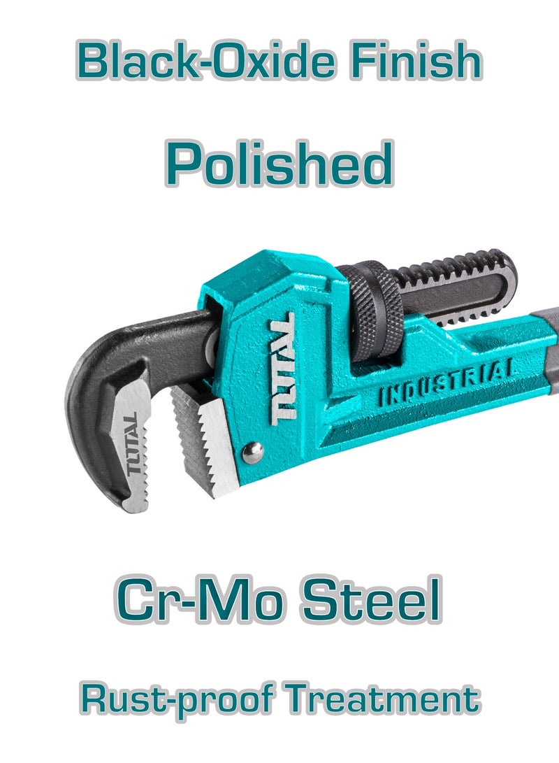 توتال مفتاح أنابيب صناعي من توتال بطول ٨ بوصات (٢٠٠ ملم)، مصنوع من حديد زهر مطيل عالي التحمّل مع فكّات من فولاذ كروم-موليبدنوم، بتشطيب مؤكسد أسود مصقول، وبأقصى قدرة تثبيت تصل إلى ٢٧ ملم - Image 2