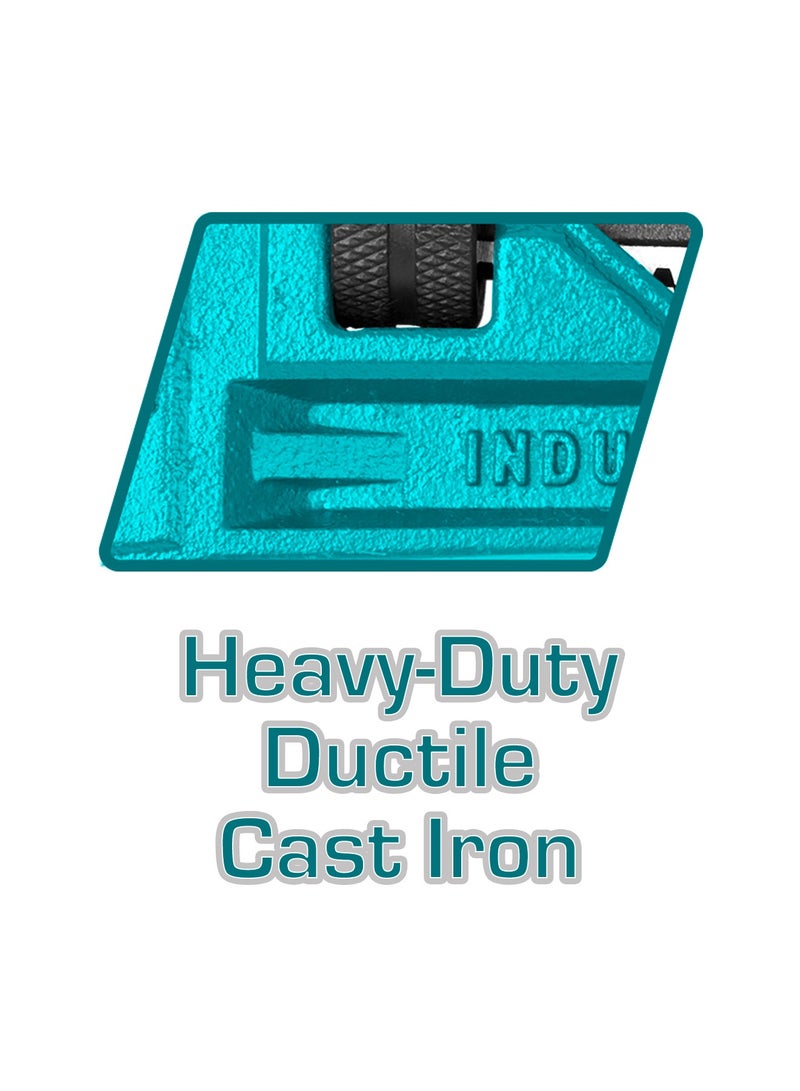 توتال مفتاح أنابيب صناعي من توتال بطول ٨ بوصات (٢٠٠ ملم)، مصنوع من حديد زهر مطيل عالي التحمّل مع فكّات من فولاذ كروم-موليبدنوم، بتشطيب مؤكسد أسود مصقول، وبأقصى قدرة تثبيت تصل إلى ٢٧ ملم - Image 4