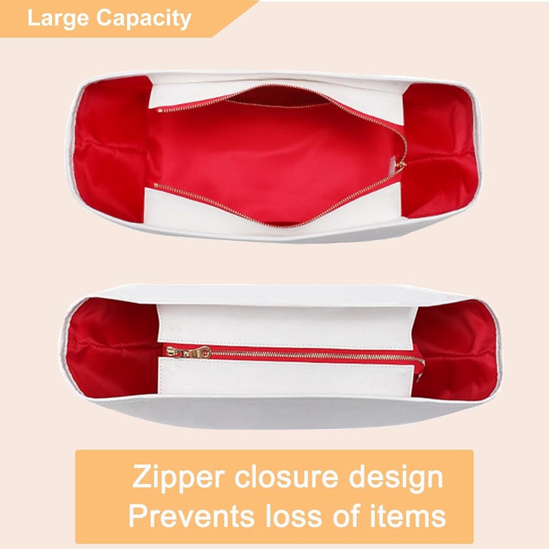 Doxo Purse Organizer Insert,Tote Bag Insert for Lv Neverfull MM,Longchamp Le-pliage L and More,Ultra Lightweight Bag Organizer Insert with Cover(Large,White-red) - Image 4