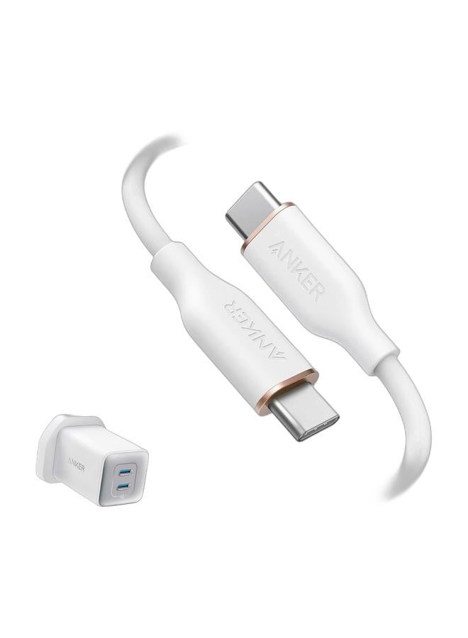 Anker USB C Plug, Anker 47W 2-Port Fast USB C Charger, Nano 3 GaN Compact Charger for iPhone 16/16 Pro/16 Pro Max/16 Plus, Galaxy S23, Pixel 4/3, iPad Mini, and More (Cable Not Included) - & Anker USB C Cable, 240W Type C Flow Cord, Fast Charging Cable for iPhone 16 Series, MacBook Pro 2020, and More (USB 2.0, 6 FT, Cloud White) Bundle - Image 1