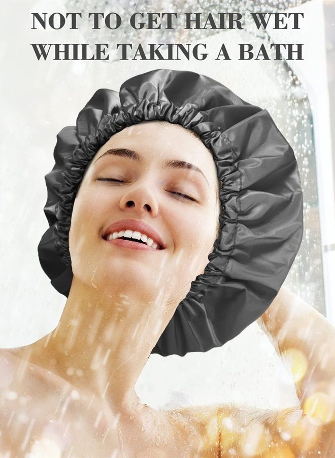 Aquior Shower Caps, Reusable Shower Cap for Women, Waterproof Layer Hair Cap, Large Size for All Hair Lengths,for Girls Spa Home Salon Use (Black) - Image 4