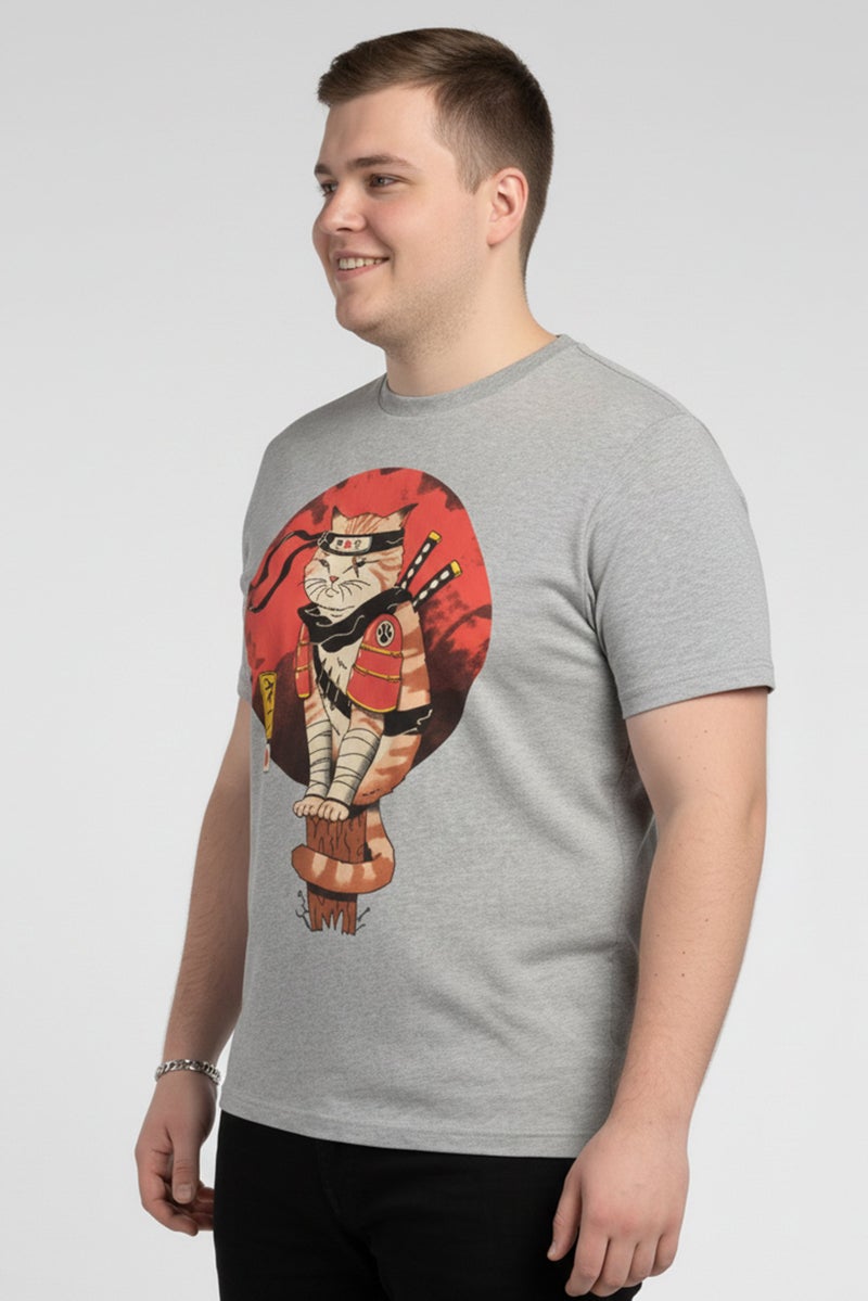YOTO Men Crew Neck Graphic Print Short Sleeve T-Shirt, Grey - Image 3