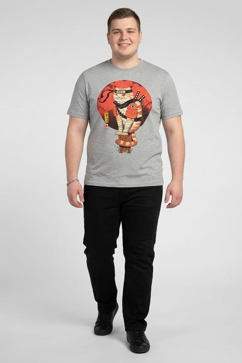 YOTO Men Crew Neck Graphic Print Short Sleeve T-Shirt, Grey - Image 2