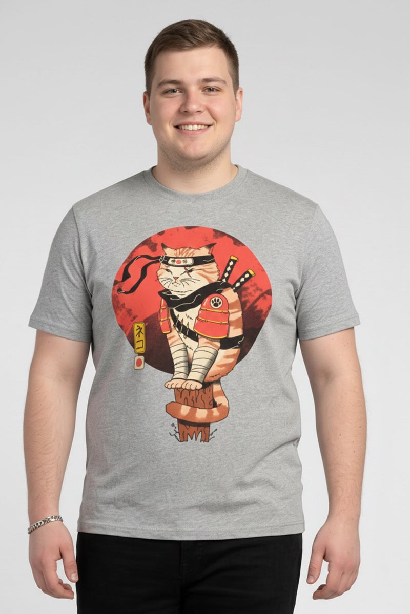 YOTO Men Crew Neck Graphic Print Short Sleeve T-Shirt, Grey - Image 1