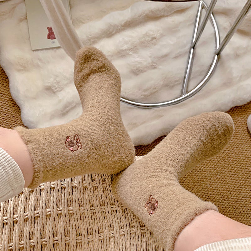 Kapibala Socks Women Fleece-Lined Thick Warm Home Socks Cute White Furry Baby Socks Zhuji - Image 5