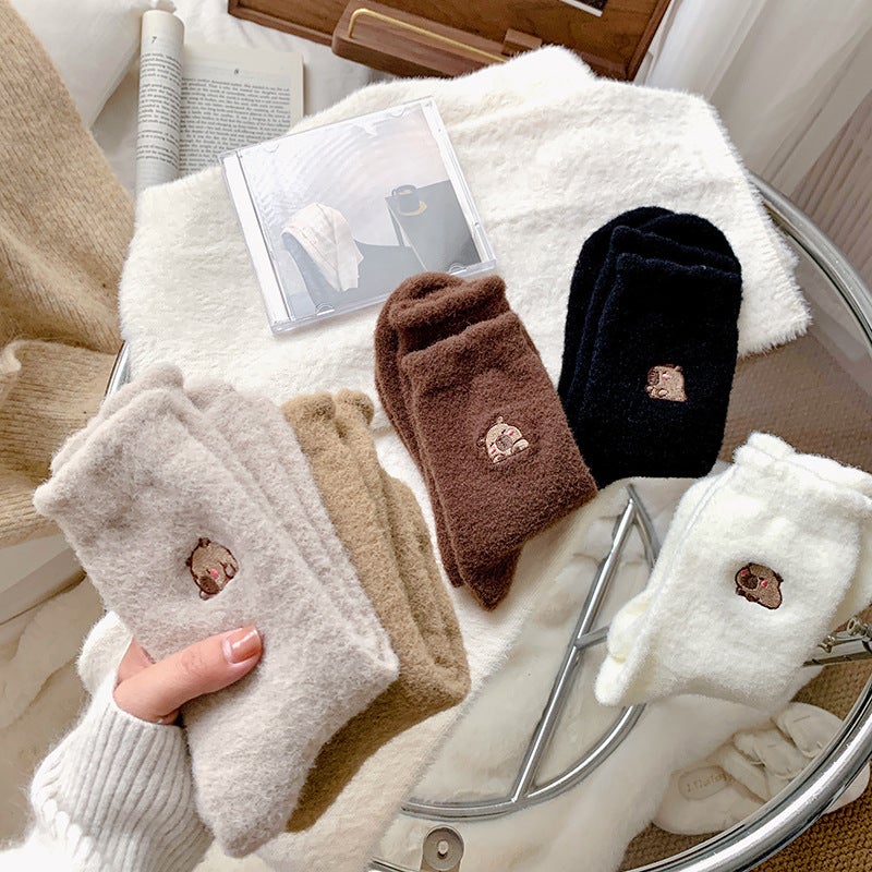 Kapibala Socks Women Fleece-Lined Thick Warm Home Socks Cute White Furry Baby Socks Zhuji - Image 3