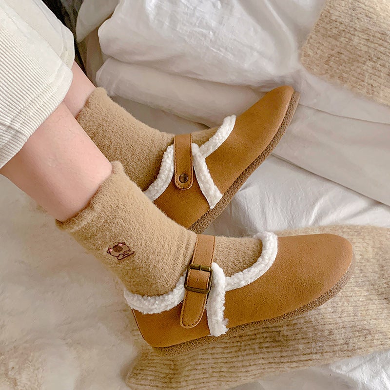 Kapibala Socks Women Fleece-Lined Thick Warm Home Socks Cute White Furry Baby Socks Zhuji - Image 4