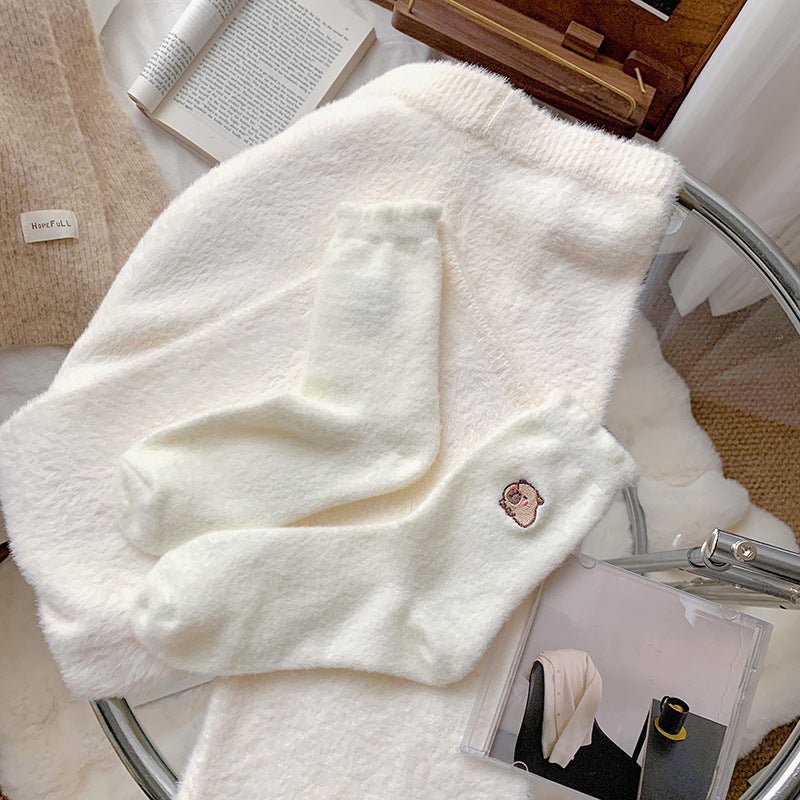 Kapibala Socks Women Fleece-Lined Thick Warm Home Socks Cute White Furry Baby Socks Zhuji - Image 1