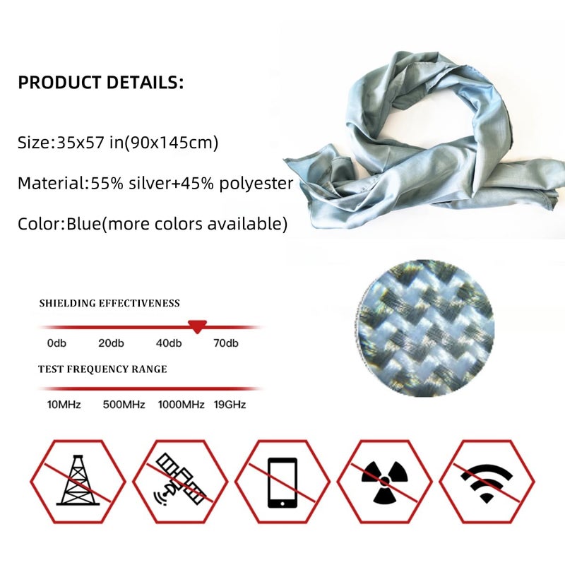 Amradield Faraday Scarf Blue Silver Fiber Fabric Scarf Signal Protection 5G, WiFi, Cellular, Bluetooth High Influencing Efficiency Reduce harmful signals Unisex Multiple Ways To Wear - Image 2