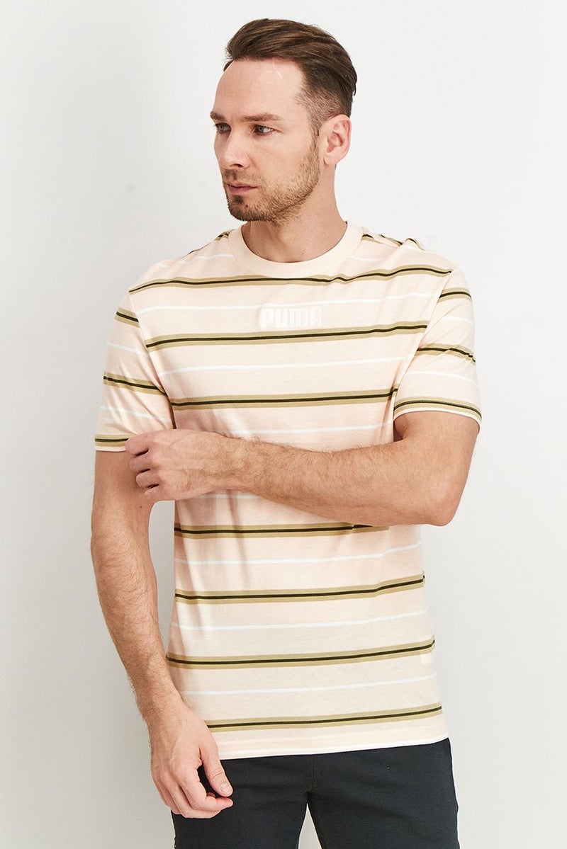 PUMA Men Relaxed Fit Short Sleeves Advanced Tee, Peach/Olive  - Image 1